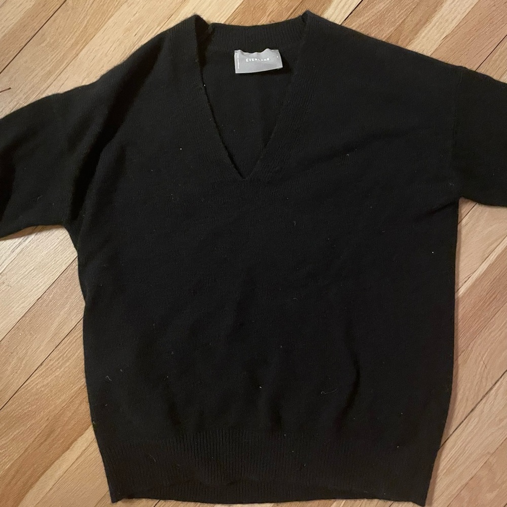 100% cashmere black boyfriend v neck sweater. No longer sold.